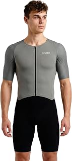 WIXEN Men’s Classic Short Sleeve Triathlon Suit, Padded Quick-Dry Aero Tri Suit for Swim Bike Run, Cycling Race Skinsuit