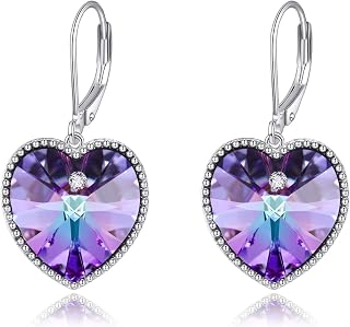 Heart Dangle Earrrings Pink/Blue/Purple/White/Orange/Moss Agate/Peridot/Turquoise/Birthstone Drusy Crystal Leverback Drop Earrings Jewelry Gift for Women
