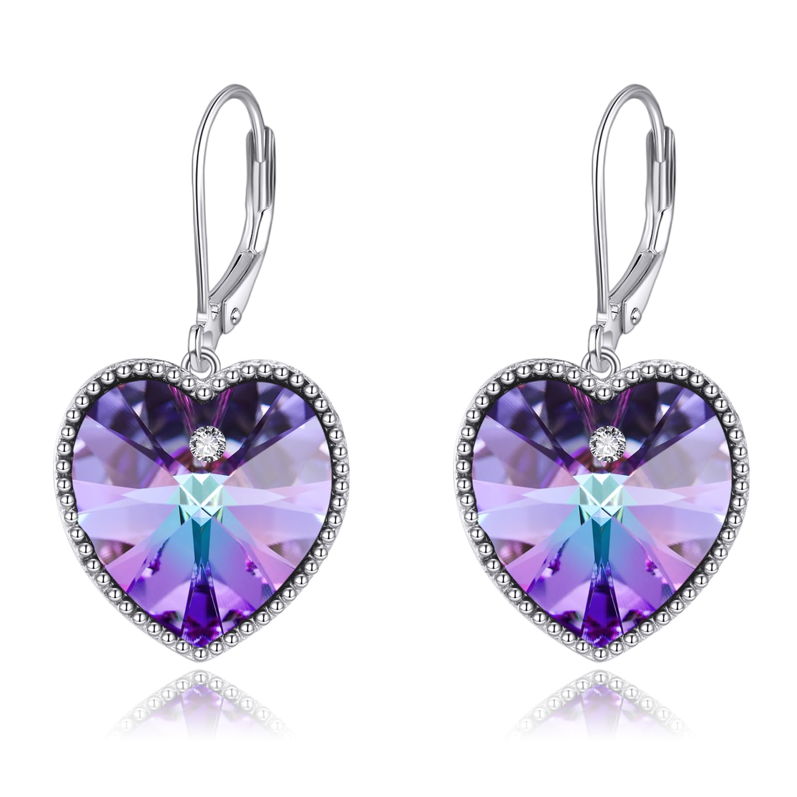 Heart Dangle Earrrings Pink/Blue/Purple/White/Orange/Moss Agate/Peridot/Turquois