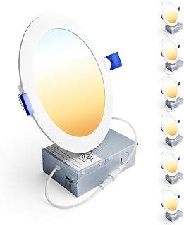 Ensenior 6 Pack 6 Inch LED Recessed Light, 5CCT Dimmable Canless Wafer | 2700K-5000K Selectable, 5%-100% Dimmable, 1200LM 12W 120V, IC & Damp Rated, ETL & FCC & UL Certified, 50000h Life Span