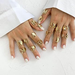 Bold Initial Letter Rings for Women Men Adjustable Gold Chic Personalized Engraved Open Knuckle Rings Resizable for Birthday Gifts A-Z