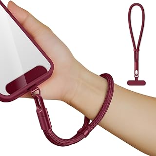 saxsion Lanyard for Phone, Self-Locking Phone Wrist Strap with 0.4mm Ultra-Thin Clip & 360° Hook, Anti-Drop and Anti-Theft Cell Phone Strap Fit iPhone(Burgundy)