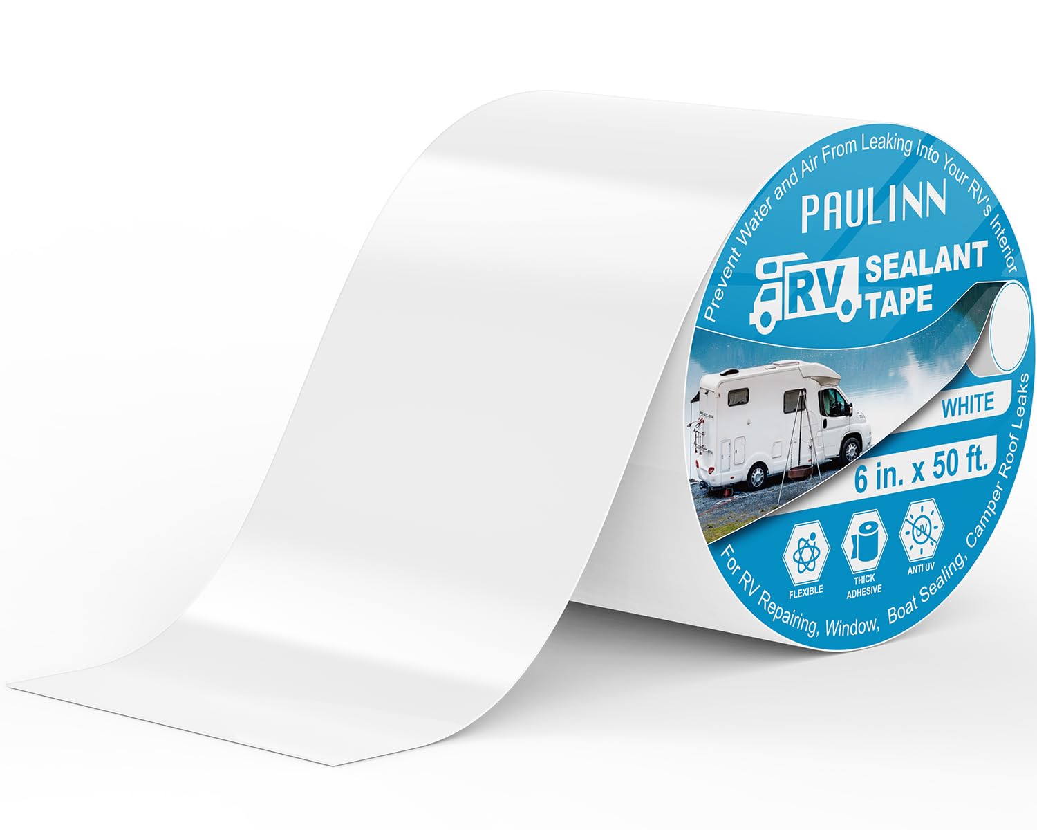 PAULINN RV Roof Sealant Tape, 6 Inch X 50 Foot Natural White Roofing Repair Tape