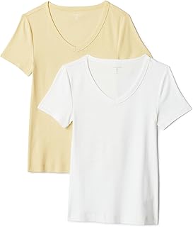Amazon Essentials Women's Slim-Fit Short-Sleeve V-Neck T-Shirt, Pack of 2