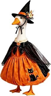 Halloween Porch Goose Outfit, Pumpkin Witch Costume For 23" Goose Statue | Soft Plush Fabric, Pumpkin Dress & Ghost Cape & Witch Hat, Ideal For 23" Statue Halloween Porch Garden Yard Patio Fall Decor