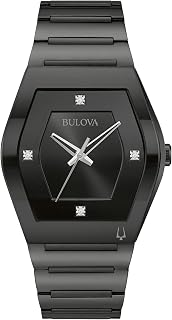 Bulova Men's Modern Gemini Diamond 3 Hand Black Stainless Steel Watch,Black Dial,Edge to Edge Crystal Model: 98D177