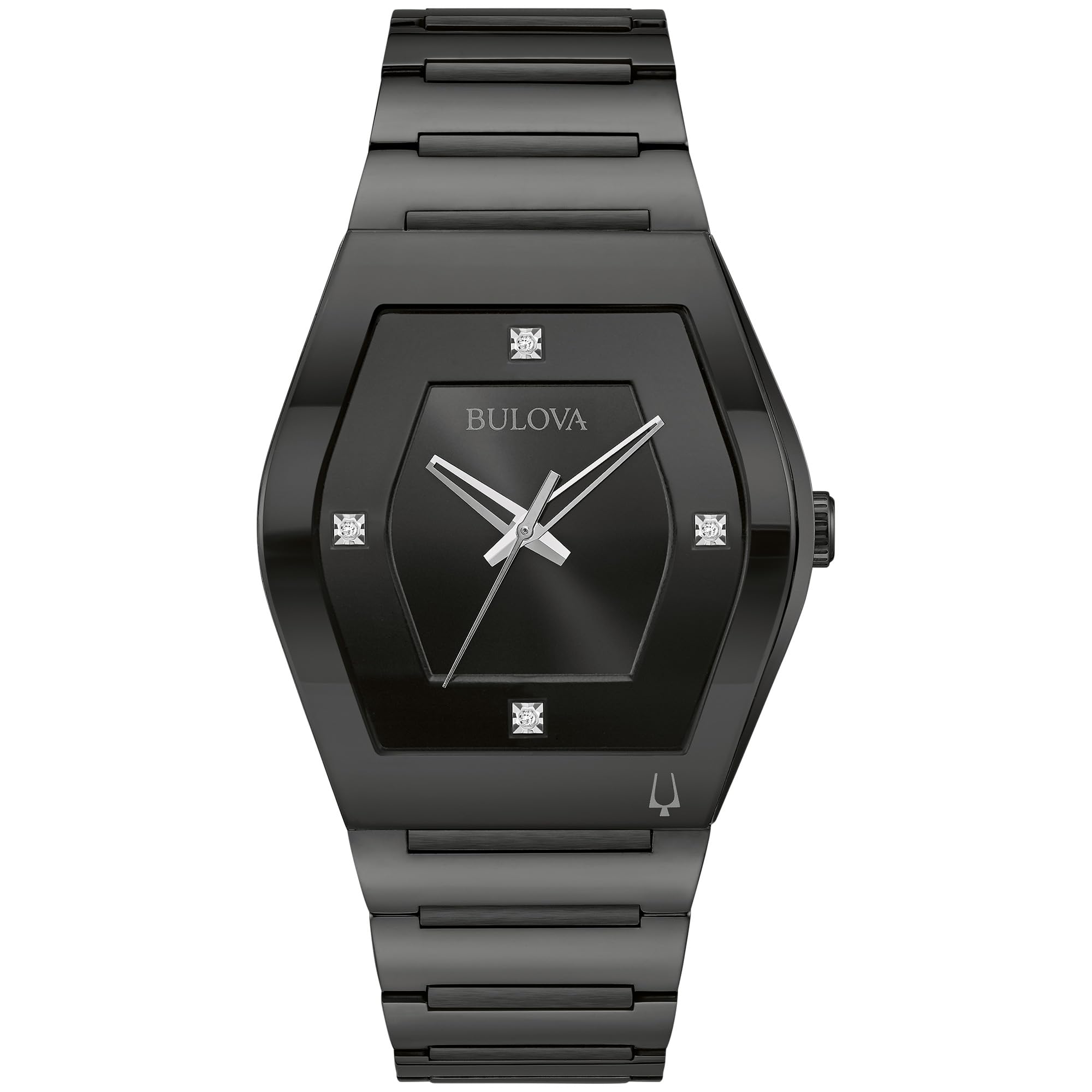 Bulova Men's Modern Gemini Diamond 3 Hand Black Stainless Steel Watch,Black Dial