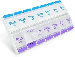 Ezy Dose Weekly (7-Day) AM/PM Pill Organizer, X-Large Case, Blue/Purple | Daily Vitamin Box & Supplement Medicine Planner, 2 Times a Day Push Button Compartments, Portable & Travel-Friendly, BPA-Free