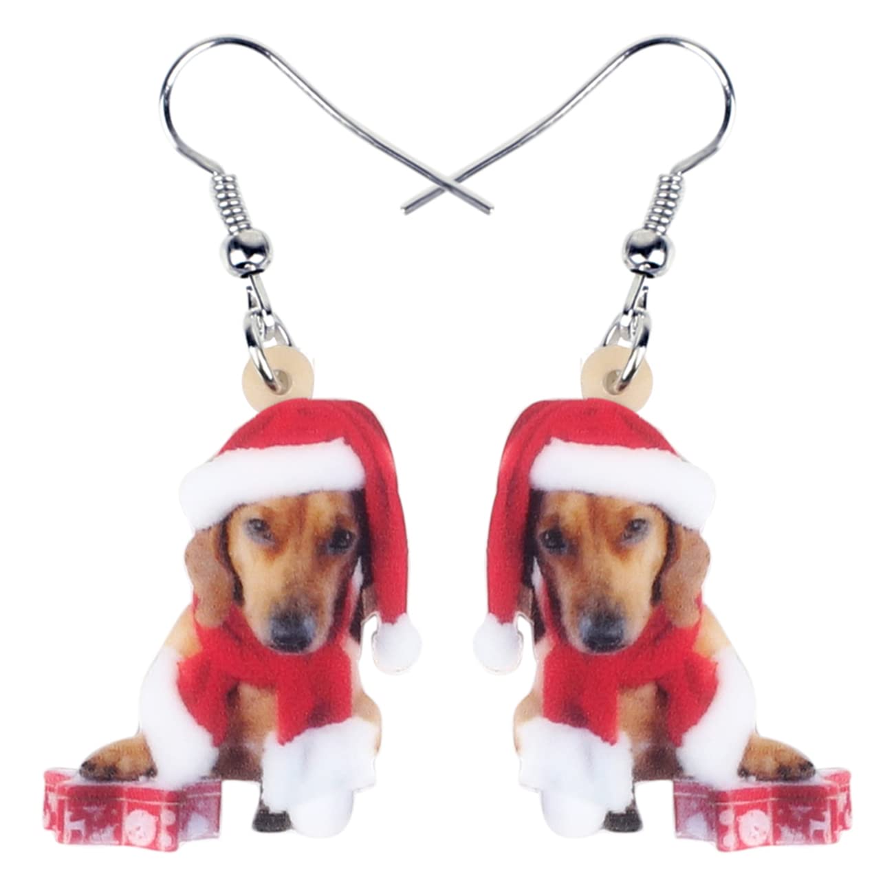 Christmas Dachshund Dangle Earrings for Women Festival Accessories Gifts