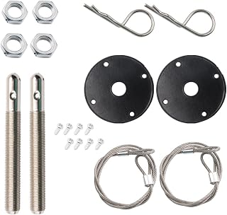 Hood Pins Kit for Car, Stainless Steel, Engine Hood Pin Plate, Black | Bonnet Lock Clip Kit, Car Modified Accessory Hood Lock, Fits Most Car Truck SUV