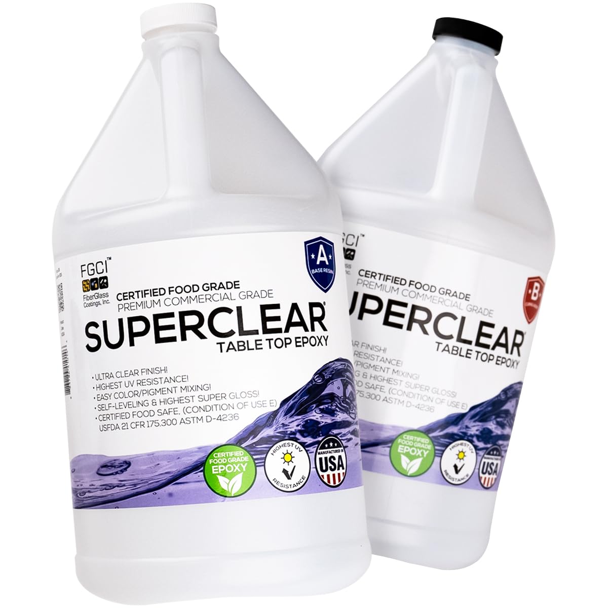 Superclear Table Top Epoxy Resin 2 Gallon Kit, Crystal Clear 1:1 Coating | Self-