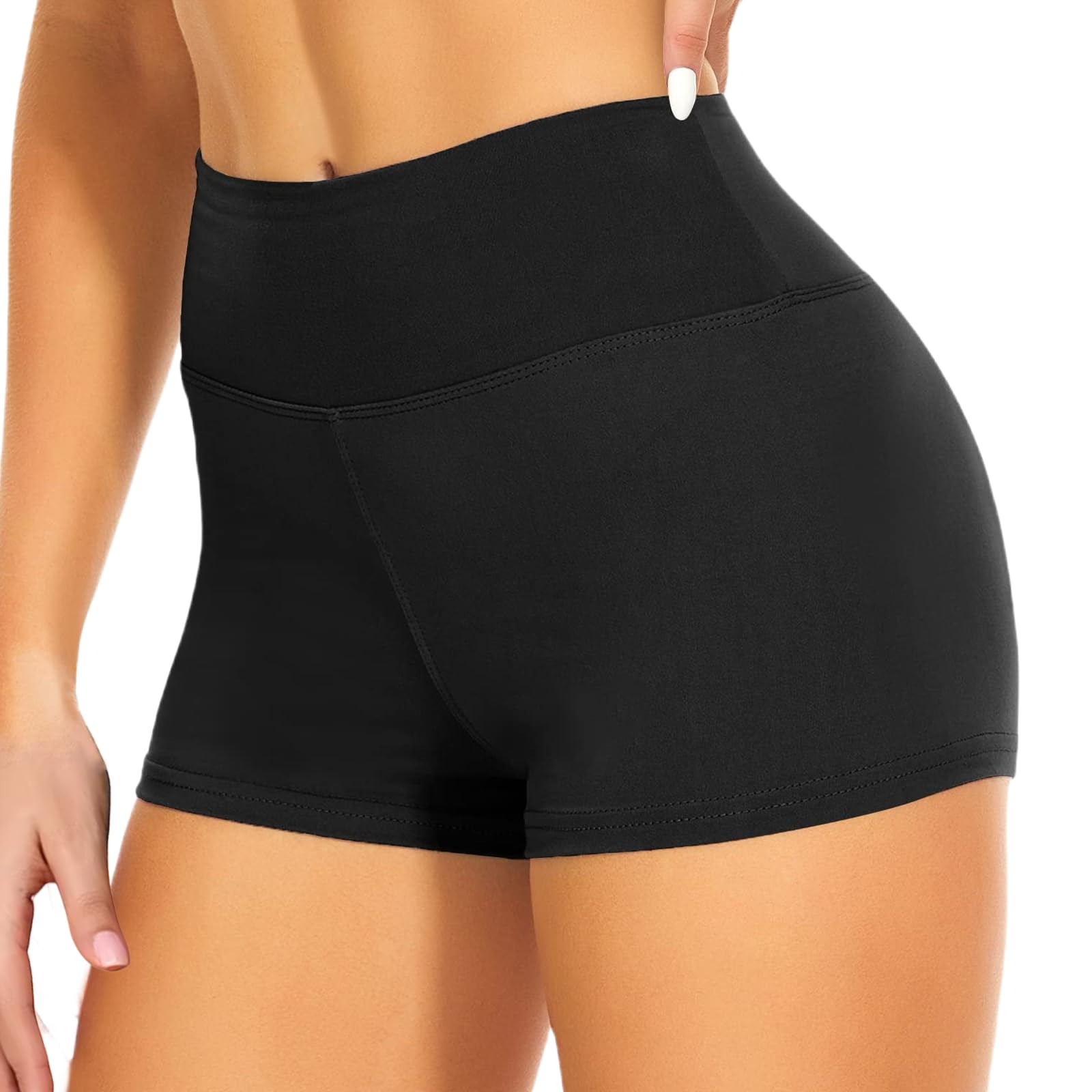 JiaYouLC High Waisted Mini Pants, Women's Stretchy Anti Chafing Shorts Yoga Gym 