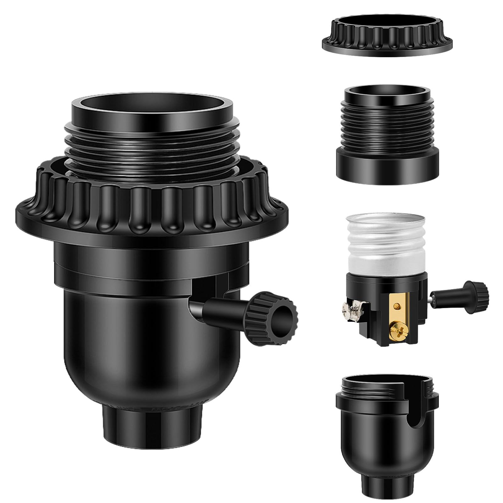 UL Listed E26 Light Socket, Threaded Lamp Socket Replacement with ON/Off Switch 