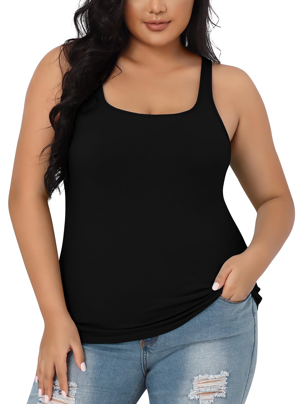 V FOR CITY Plus Size Tank Top for Women with Unpadded Shelf Bra Camisole