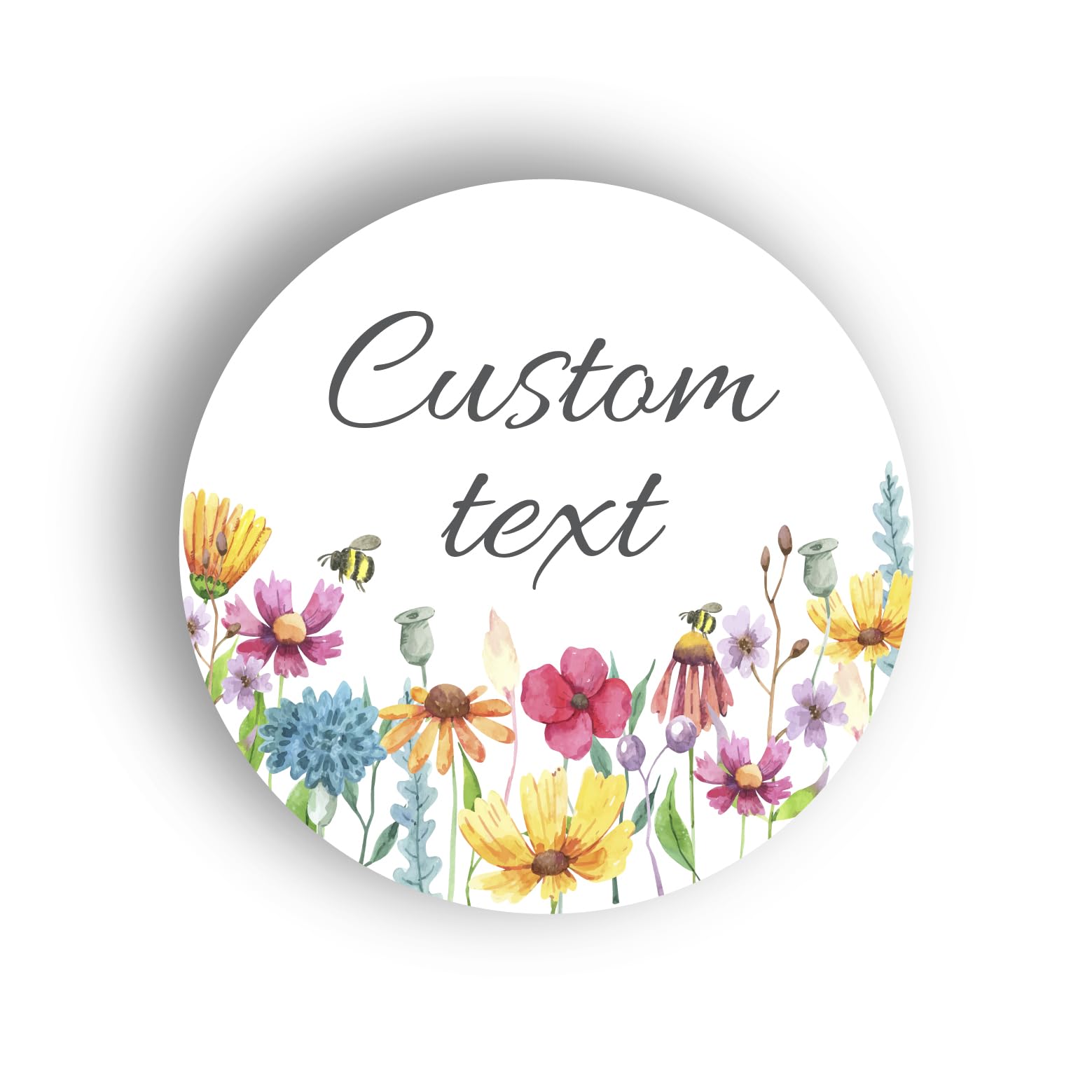 Personalised Spring Flowers with Bees Paper Labels - 37mm Self-adhesive Stickers