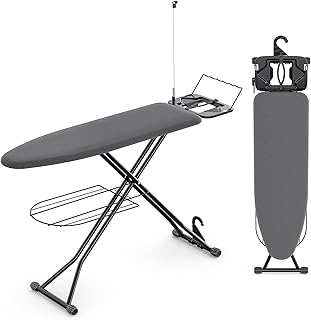 APEXCHASER 13x43 Ironing Board with Iron Rest and Hanger, Heavy Duty Black | 13 x 43 inchs, Foldable Compact designed with hook for Space Saving, Iron Rest, Large Heavy Duty, with Storage Tray