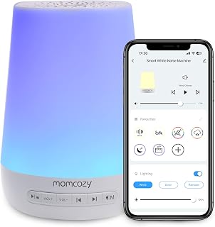 Momcozy Smart Baby Sound Machine with Night Light, White Noise Machine | Toddler Sleep Trainer 34 Soothing Sleep Sounds, Timer, App Remote Control, Egg Light, Personal Sleep Routine Alarm Clock