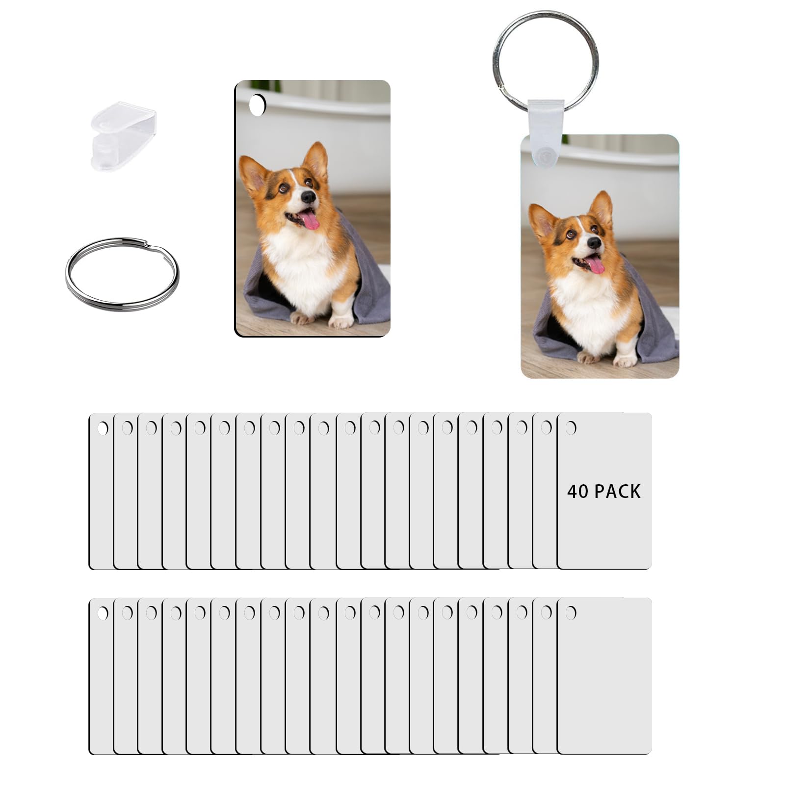 UJL 120pcs Sublimation Keychain Blanks With Rings Clips MDF Keychains Blanks Dou