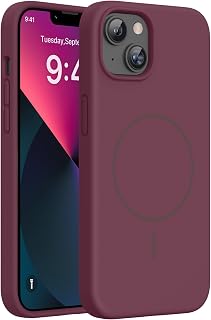 Miracase Magnetic for iPhone 13 Case, Liquid Silicone Case,Wine Red