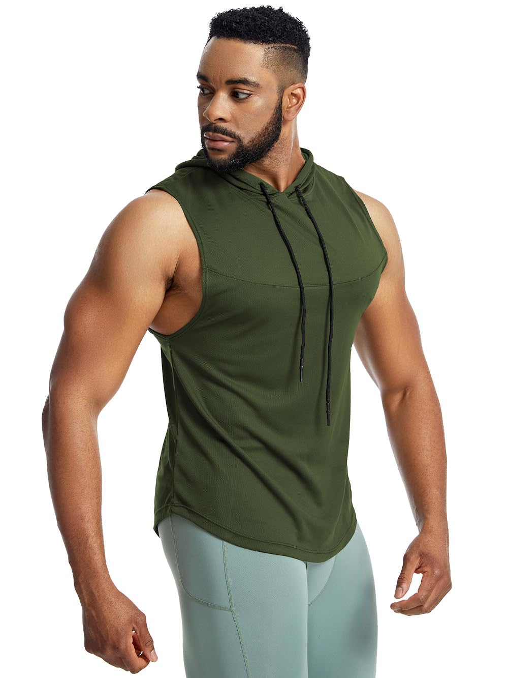 Camiseta sin mangas con capucha para hombre, para gimnasio, culturismo, corte mu