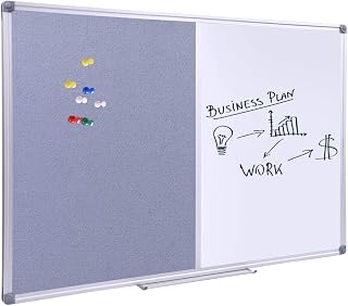 48x36 Large Magnetic Combo Board-Dry Erase Whiteboard & Grey Bulletin Board | 4'x3' Framed Corkboard & Magnetic Whiteboard Combination for Office, Classroom, Home | Durable Aluminum Frame