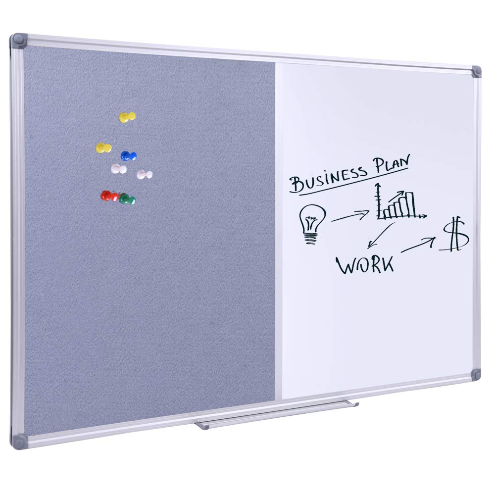 48x36 Large Magnetic Combo Board-Dry Erase Whiteboard & Grey Bulletin Board | 4'