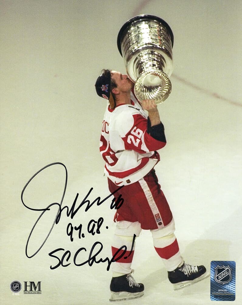 Joe Kocur Signed Detroit Red Wings Kissing Stanley Cup 8x10 Photo w/97, 98 SC Ch