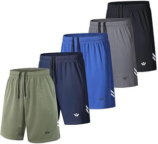 5 Pack Men's Sports Shorts with Pockets and Elastic Waistband Quick Dry Running Shorts