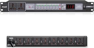 FMUSER 10-Outlet Power Sequencer, Power Conditioner, Independent Switch | 3000W rack mount design, LCD display. Ideal for studio and home theater sound systems.