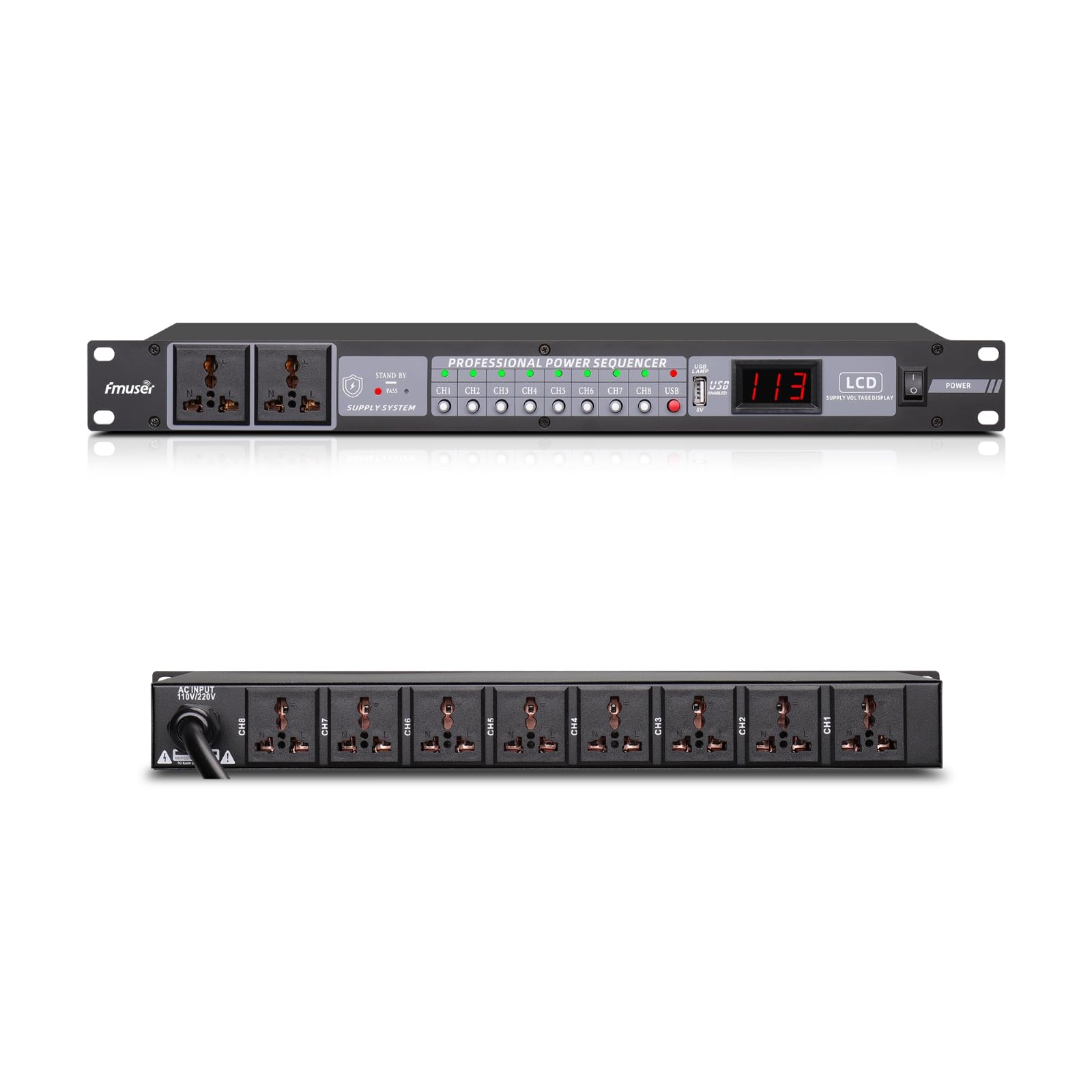 FMUSER 10-Outlet Power Sequencer, Power Conditioner, Independent Switch | 3000W 