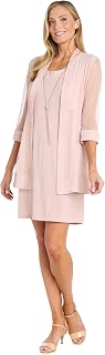 R&M Richards Sparkly Shift Dress Attached Necklace & Jacket W/Sheer Inserts
