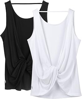icyzone Women's Backless Gym Tank Top, Breathable and Comfortable Loose Tank Top for Training, Running, Fitness