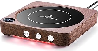 House Gem Coffee Mug Warmer for Desk, Candle Warmer Plate, 12H Timer, Wood | Fast Heating to 176°F, LED Display, Color-Coded Lights, Temperature Memory, 5.2-Inch Plate; Coffee Gifts