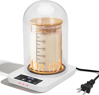 Sourdough Starter Warmer with Glass Dome,Precise 1°F Thermostat (70-100°F) | 24h Timer Auto Warming On/Off Sourdough Warmer and Dome for Home Baking,Sourdough Warming Mat（White）