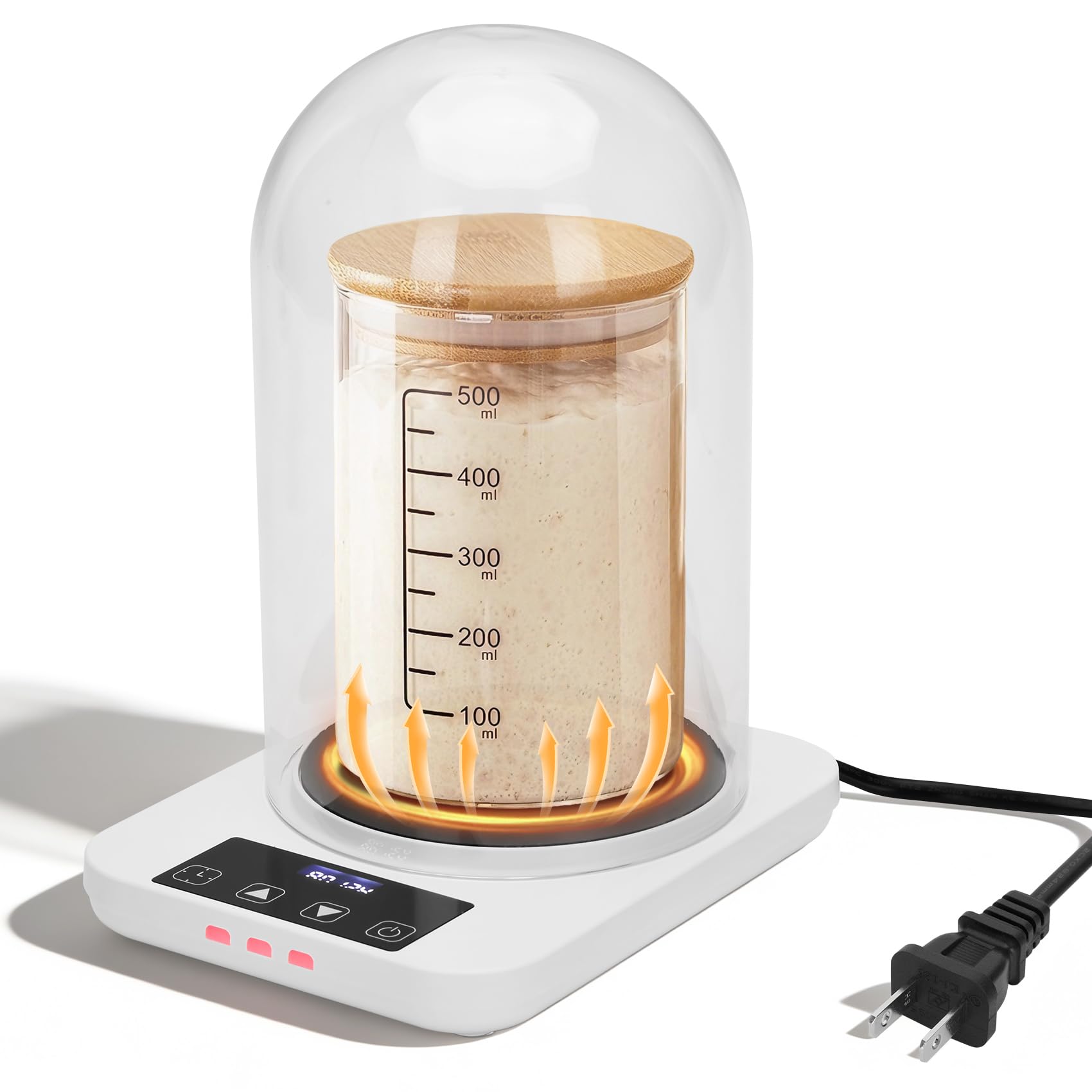 Sourdough Starter Warmer with Glass Dome,Precise 1°F Thermostat (70-100°F) | 24h