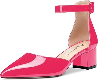 Aachcol Women's Ankle Strap Pumps Closed Toe Chunky Block Mid Heel D'Orsay Two-Piece 5 cm