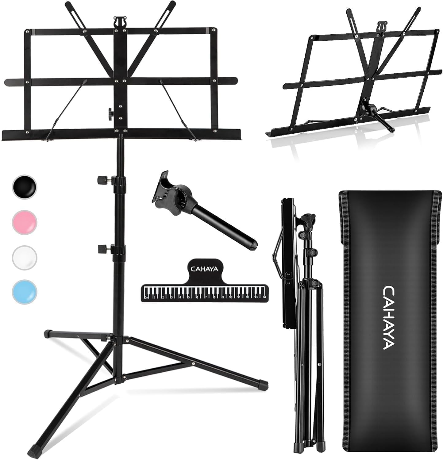 CAHAYA Sheet Music Stand Portable Book Stand Metal Lightweight Black | Includes 