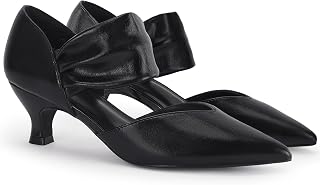 Coutgo Women's Low Kitten Heel Dress Shoes Lace Toe Slip On Ankle Strap Neckline Elegant Party Wedding Pumps