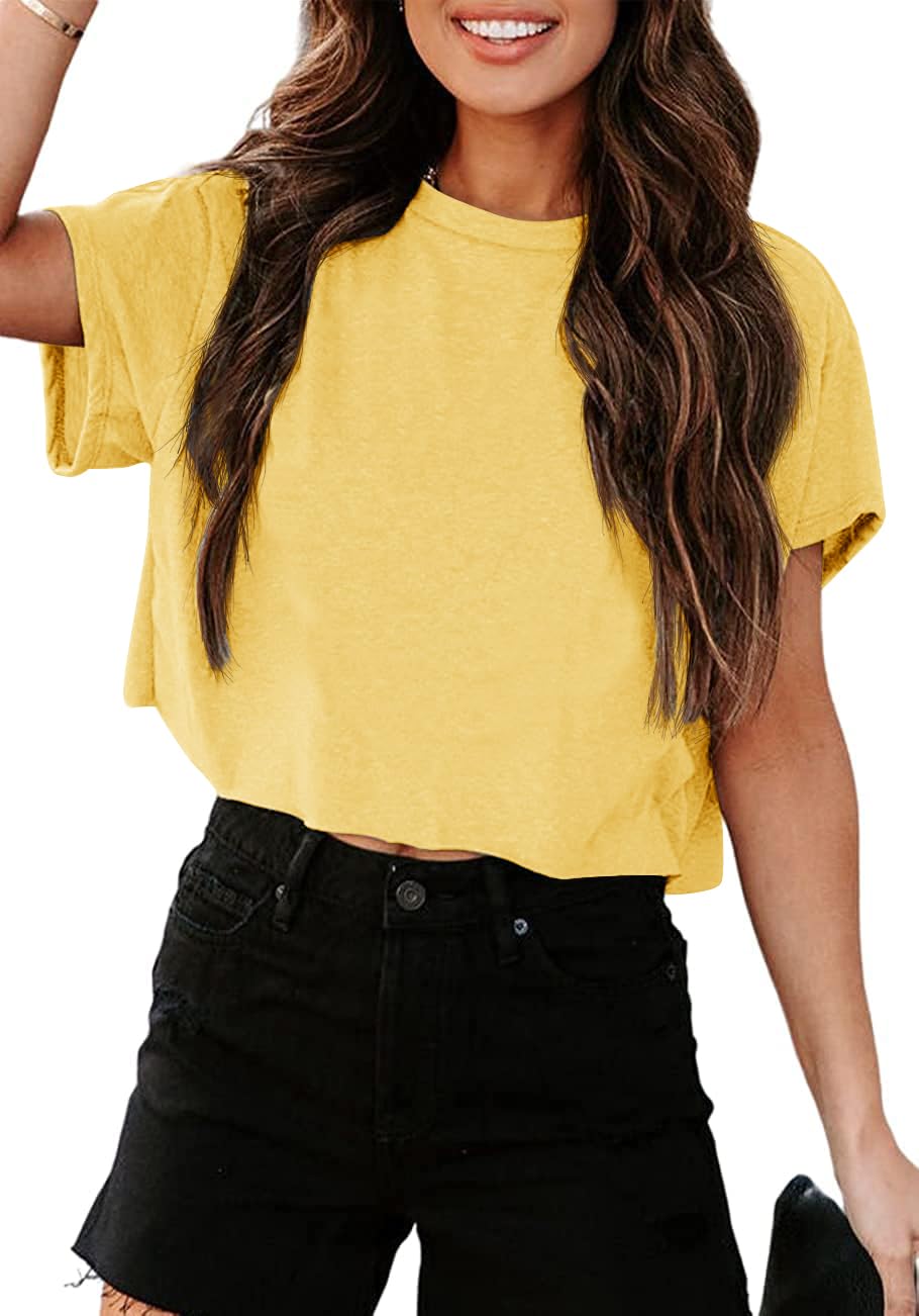 Tankaneo Women's Oversized Crop T-Shirt with Crew Neck
