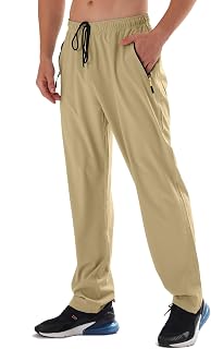 AIRIKE Men's Elastic Waist Hiking Pants Water Resistant Quick-Dry Lightweight Outdoor Sweatpants with Zipper Pockets