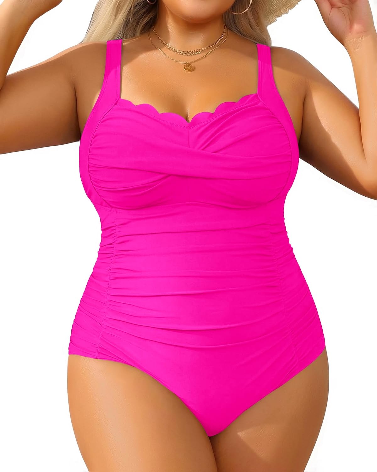 Aqua Eve Womens Plus Size Tummy Control Retro Scalloped Crossover Front One Piec