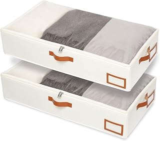 Yawinhe 27L Underbed Storage Bags,2 Pack Blanket Bags with Window,Beige