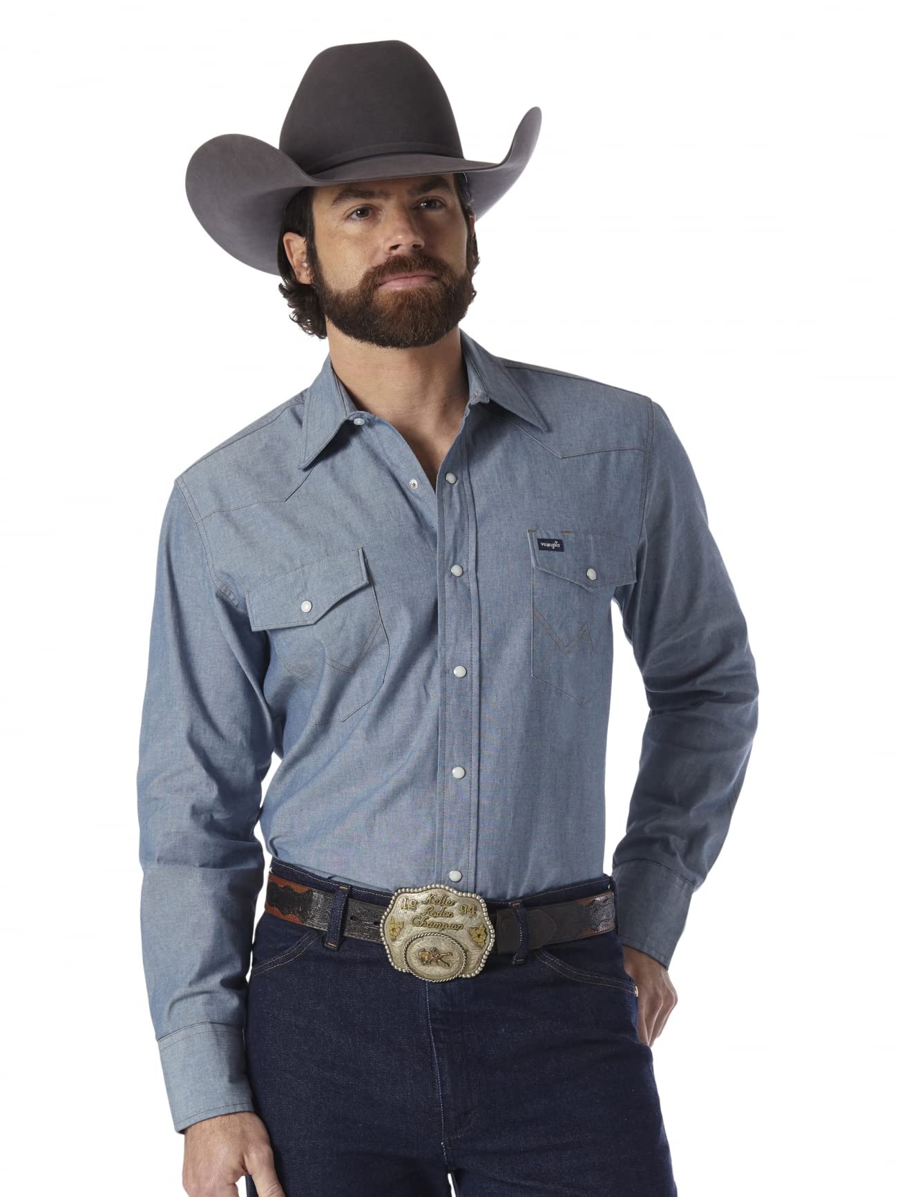 Wrangler - Men's Shirt - Slim Fit - Western Shirt - Mid Stone