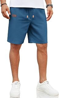 Coofandy Men's Casual Linen Shorts Elastic Waist Drawstring Loose Fit Summer Beach Holiday Shorts with Pockets