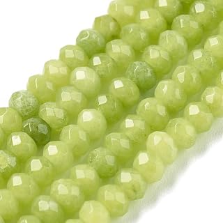110 Pcs Malaysia Natural Jade Rondelle Beads / Strand Beads Spacer Stone Beads for DIY Bracelet Necklace Jewelry Making, 4x2~3mm, 14 inches, Green, Yellow
