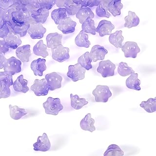 100pcs Clear Glass Flower Beads Gradient Color Bell Shape Spacer Beads for DIY Jewelry Making Bracelet Necklace Earrings Beads Crafts Purple