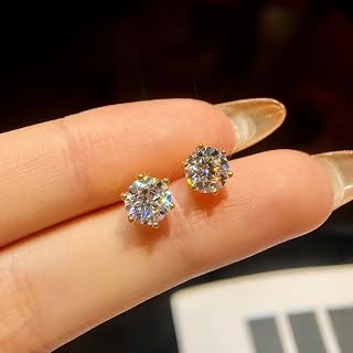 Moissanite 925 Silver Earrings Silver Plated Classic 6 Prong Earrings 0.5ct 1 Pair Women Daily Wear Dating Best Birthday Gift Fine Jewelry Gift