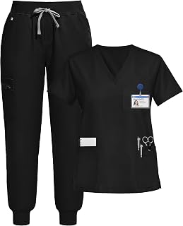 Eipnare Scrubs for Women Set, V-Neck Jogger Set | With 9 Pockets, Soft Stretch Fabric, Yoga Waistband, Secure Zip Storage, Breathable, Wrinkle-Resistant, Easy Care, Daily Wear