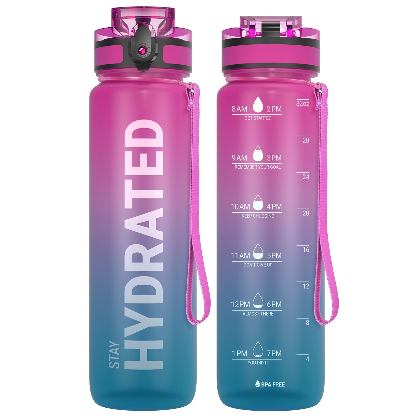 Sahara Sailor Water Bottle 32oz, Tritan Sports Bottle with Time Marker | Bpa Fre