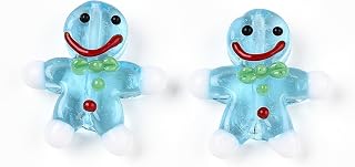 10pcs Light Blue Gingerbread Man Lampwork Glass Beads Handmade Christmas Loose Spacer Beads for DIY Bracelets Necklaces
